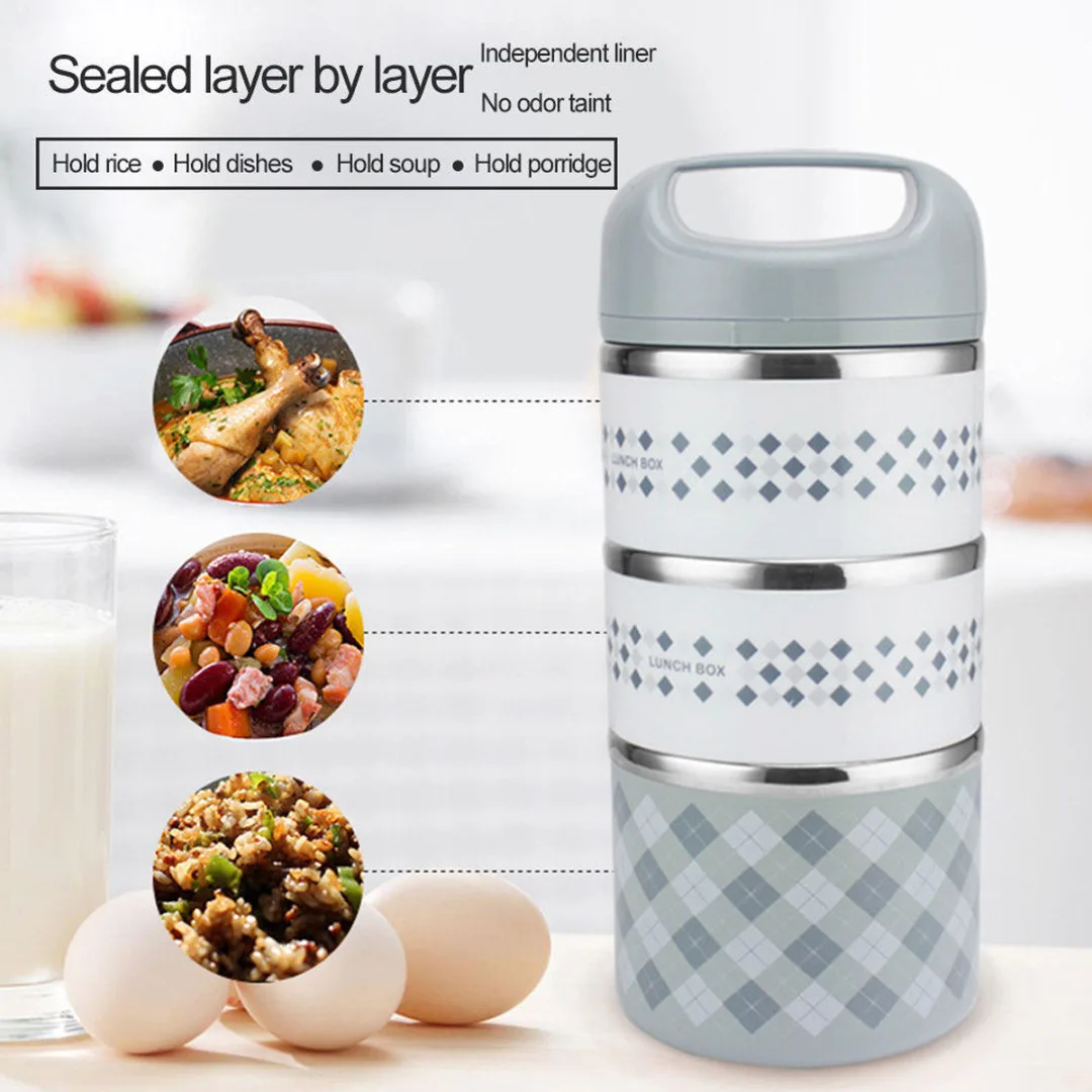Stainless Steel 2/3 Layer Insulated Thermal Lunch Box Food Storage Container