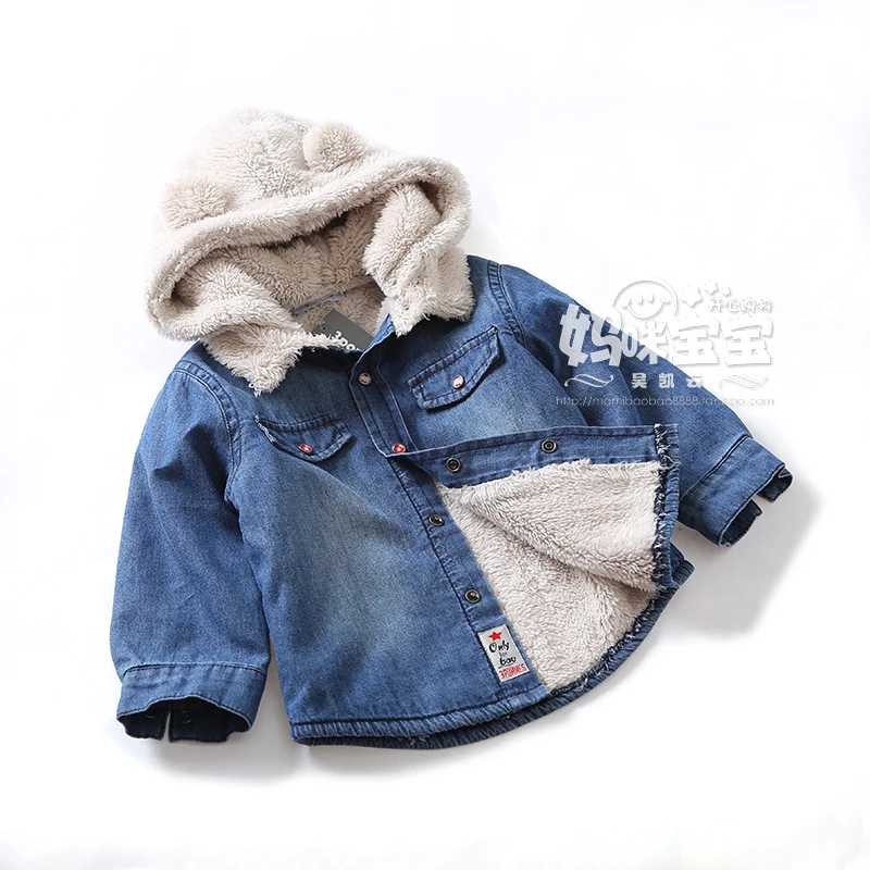 Осенне-зимние куртки детская одежда для маленьких мальчиков и девочек теплые джинсовые Куртки дети Повседневное берберский флис пальто кардиган
