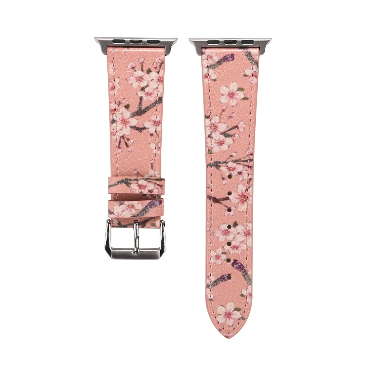 Дизайн с цветочным принтом кожаный ремешок для наручных часов для Apple Watch, 38, 42 мм браслет вишня в цвету ремешок для iwatch - Цвет ремешка: Розовый