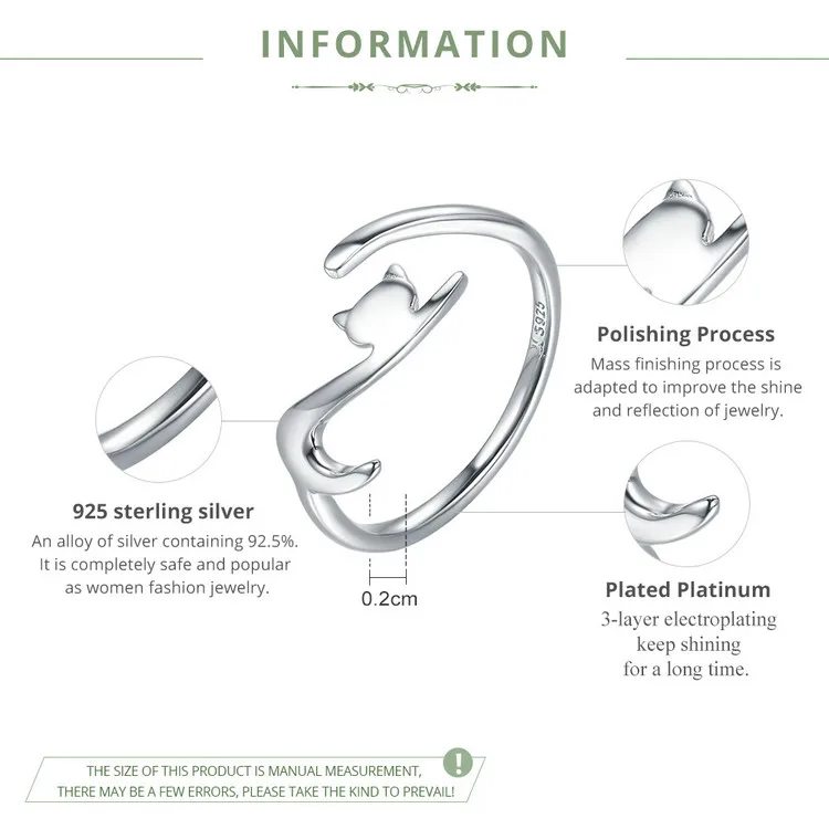 Настоящее Серебро 925 пробы кошачье кольцо симпатичное животное открытый размер кольца для женщин Стерлинговое серебро обручальное ювелирное изделие ECR220