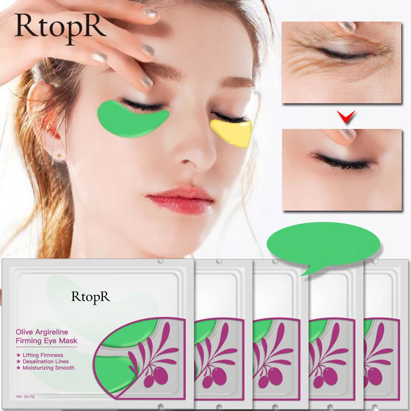 

RtopR Olive Green & gold Algae Collagen Eye Mask for Face Anti Wrinkle Gel Sleep Gold Mask Eye Patches Under The Eye Bags TSLM2
