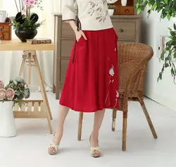 2018 красный Весна китайских женская льняная хлопковая юбка эластичный пояс короткие юбки классический китайский Тан Костюмы размеры s m l xl