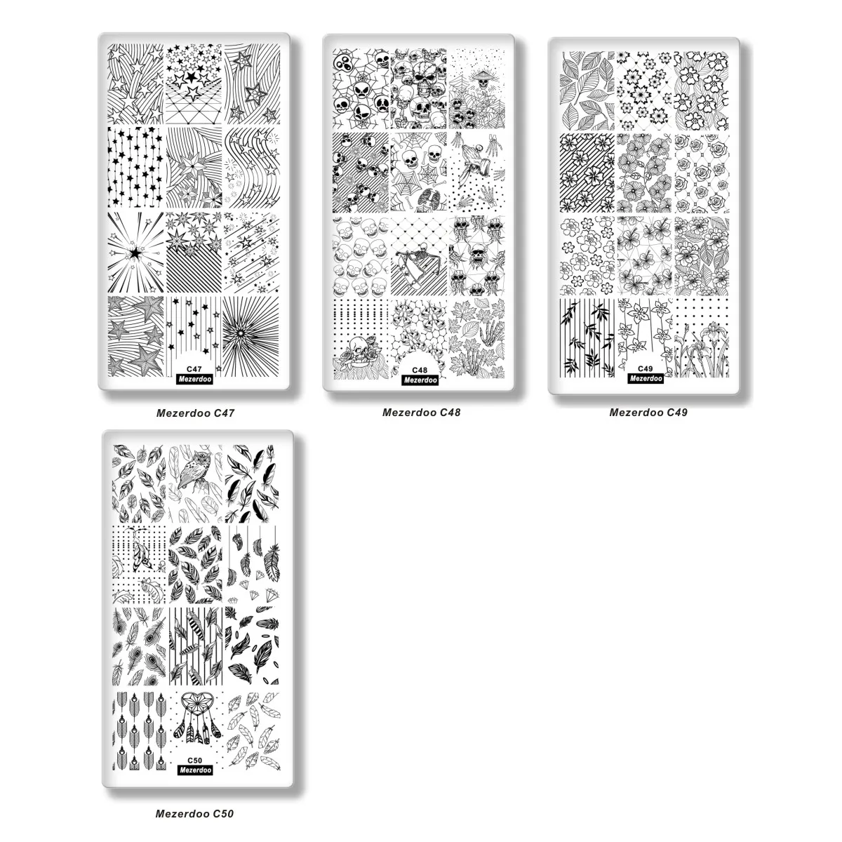 Mezerdoo 1 шт. прямоугольная штамповка для ногтей изображение пластины Алмазный цветок перо Дизайн DIY штамп шаблон для ногтей трафарет набор инструментов
