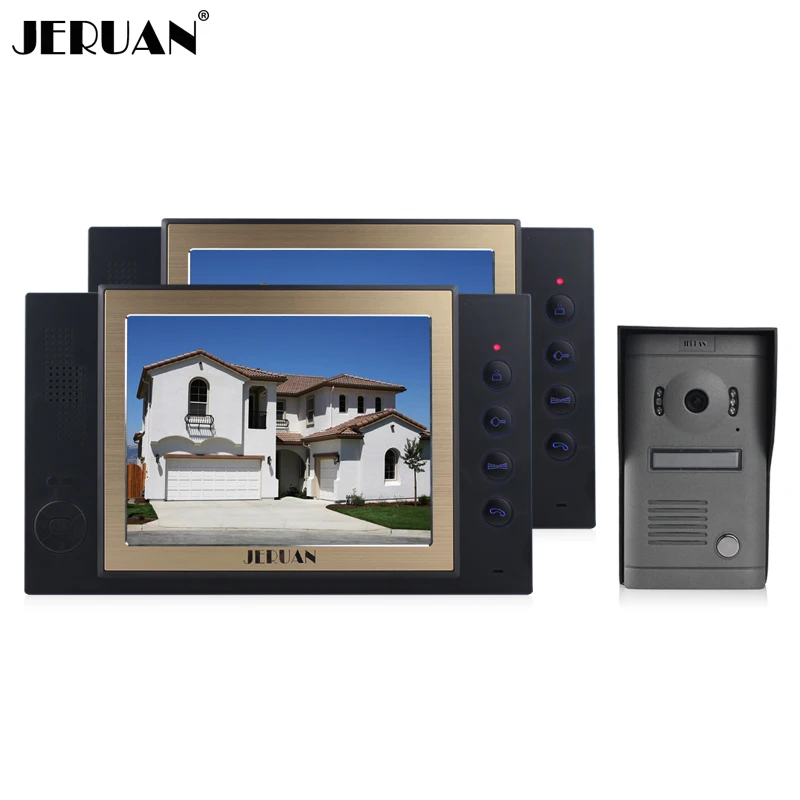 JERUAN 8 Inch Door Phone Metal Panels With Video Recording And Taking Photo 1 Camera 2 Monitors System Rain-proof | Безопасность и
