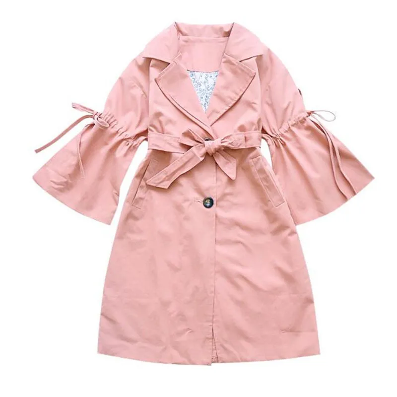 

Spring Trench Coat For Girls Clothes Cotton Drawstring Horn Sleeve Long Jacket Kids Clothes Single Breasted Windbreaker Girls