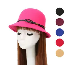 Зимняя женская фетровая Кепка s, винтажные однотонные шляпы от солнца для женщин, Дамская шерстяная шапка с широкими полями, элегантная купольная Кепка с бантиком, шапка для бассейна для взрослых