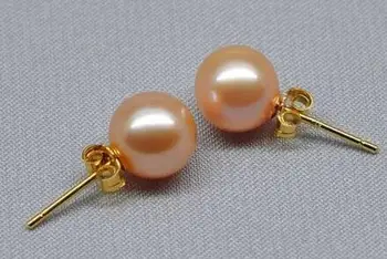 

free shipping>>>>noble jewelry gogerous south sea round gold pink 9-10mm pearl earring 14k