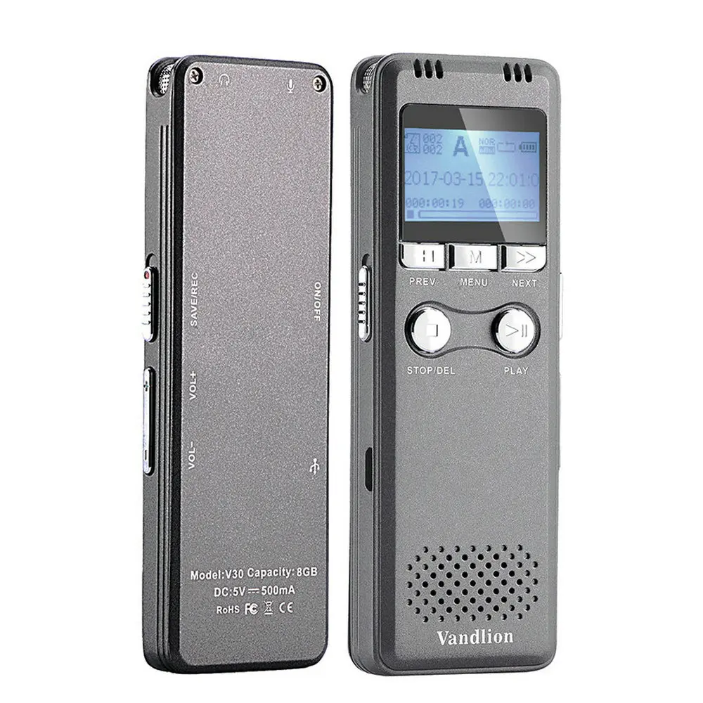 

Vandlion Voice Recorder Mini HD Noise Reduction MP3 Business Professional Dictaphone With Voice-Activated Function Gray V30