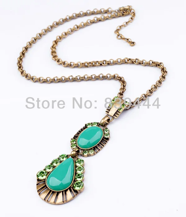 

Gold Color Jewelry Cute Woman Shiny Crystal Pendant Necklace Green Orange