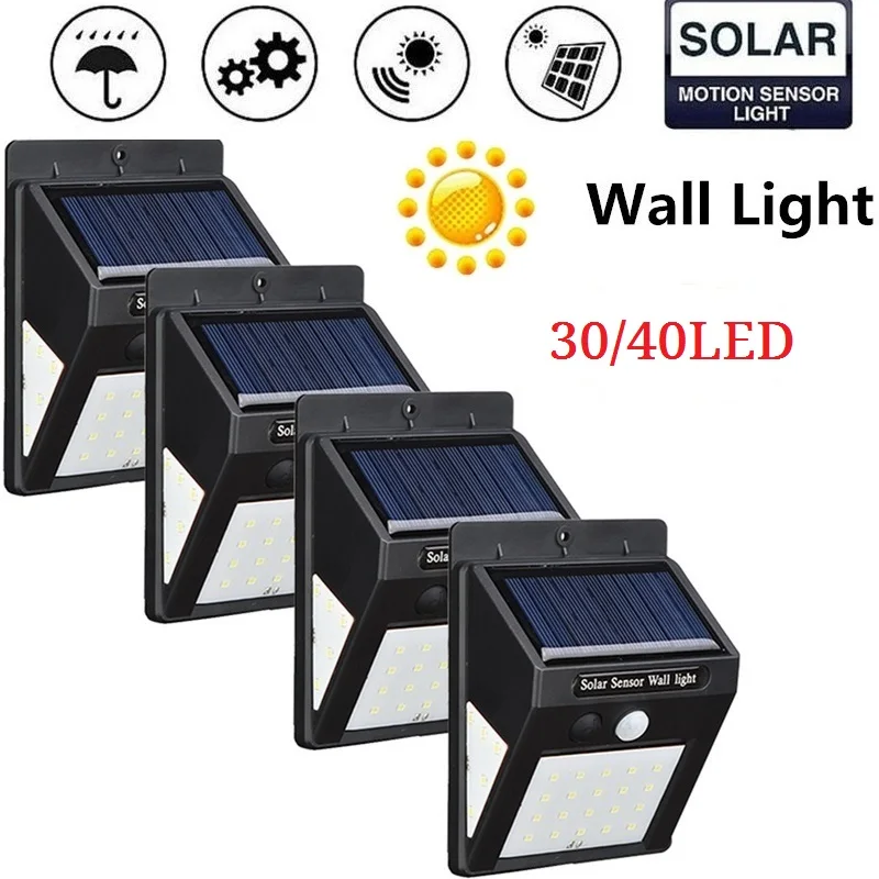 

4 Pcs 40 Security Bulb Sensor 3 Waterproof Solar Light LED Path Luminous PIR Powered Garden Outdoor Sided Lamp Motion