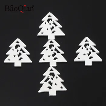 

10pcs 30x34mm White Wooden Christmas Tree Embellishments For DIY Wood Crafts Embellishments For Party Wedding Xmas Decoration