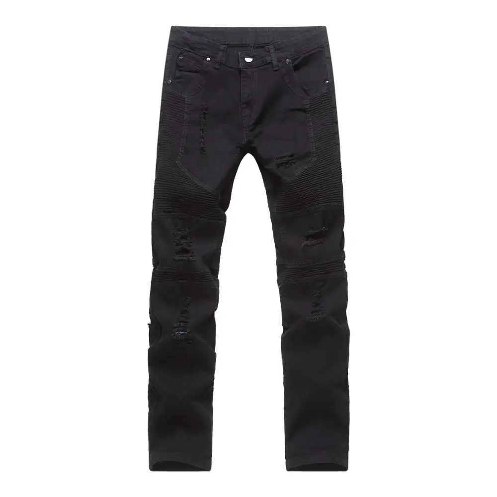 Новое поступление Лето отверстие Дизайн Slim Fit Для мужчин Хлопковые джинсы Для мужчин S Тощий Байкер Джинсы для женщин деним Штаны Повседневное длинные брюки Джинсы для женщин Hombre - Цвет: Черный
