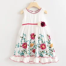 Платья для девочек Новая летняя детская одежда милое кружевное платье принцессы без рукавов с объемной цветочной вышивкой для девочек