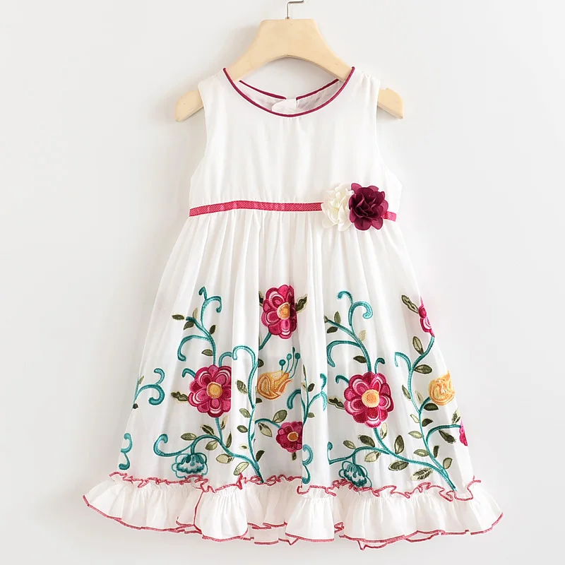 Girls Dresses 2020 Summer New Children's Wear Sweet Three-Dimensional Flower Embroidery Lace Princess Vest Dress | Детская одежда и
