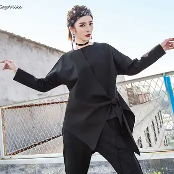

Women Spring T shirt Tie Cotton Top Tees 2019 New Women Asymmetric Tshirts O Neck Top Tees plus size Casual Harajuku LT787S40