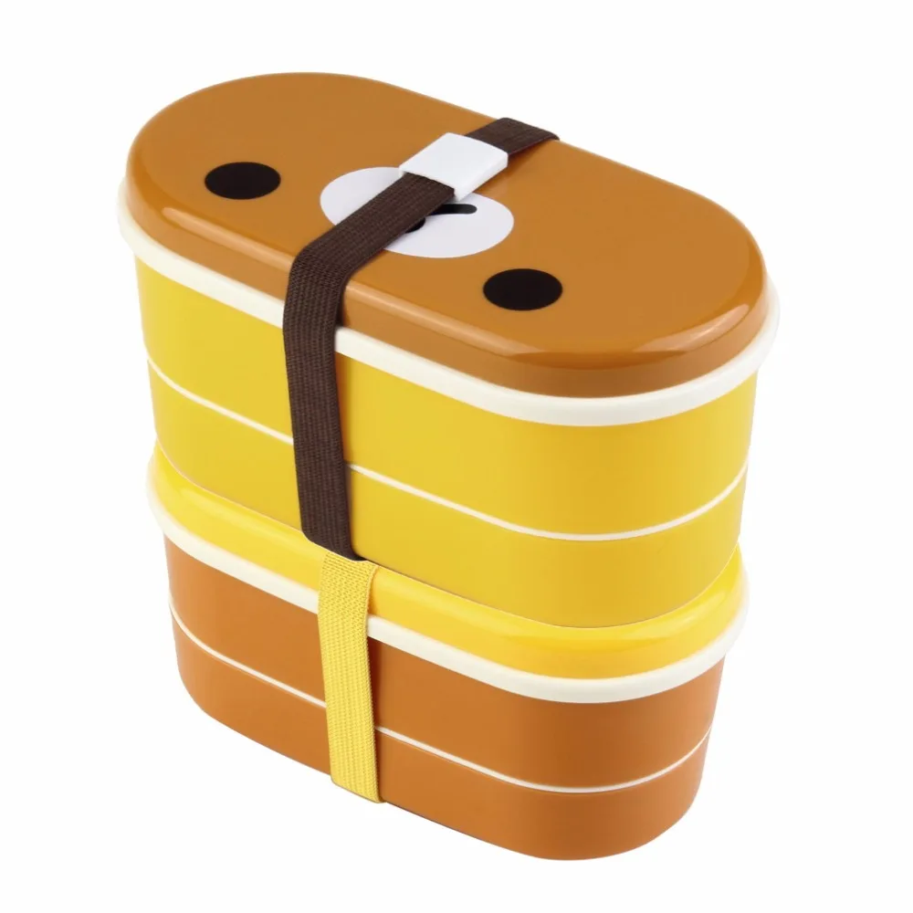 Бытовая Милая пластиковая Bento обеденная посуда коробка коричневый цвет