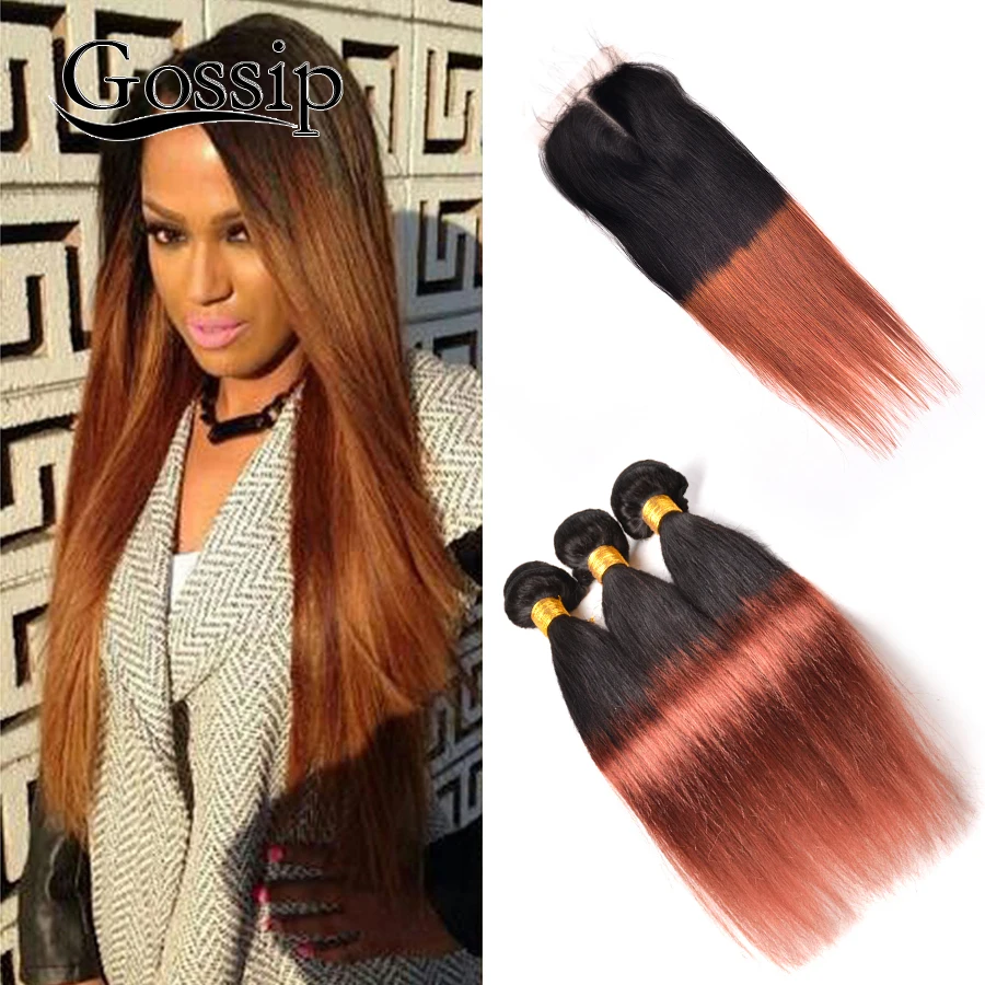

Ombre Brazilian Hair Straight 3 Bundles With Closure Ombre Brazilian Virgin Hair TIB/33 # With Closure Human Hair Weave Bundles
