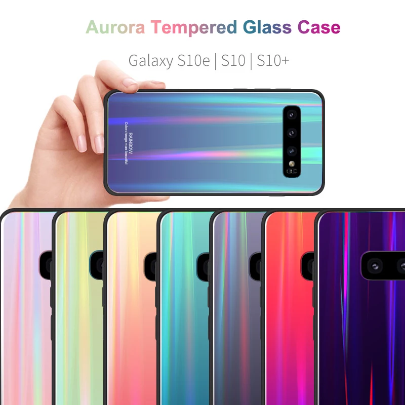 

Case For Samsung Galaxy S10 Plus S10 5G S10e Case Aurora Tempered Glass Case Shockproof Cover for Galaxy S10+ Funda Casing Shell