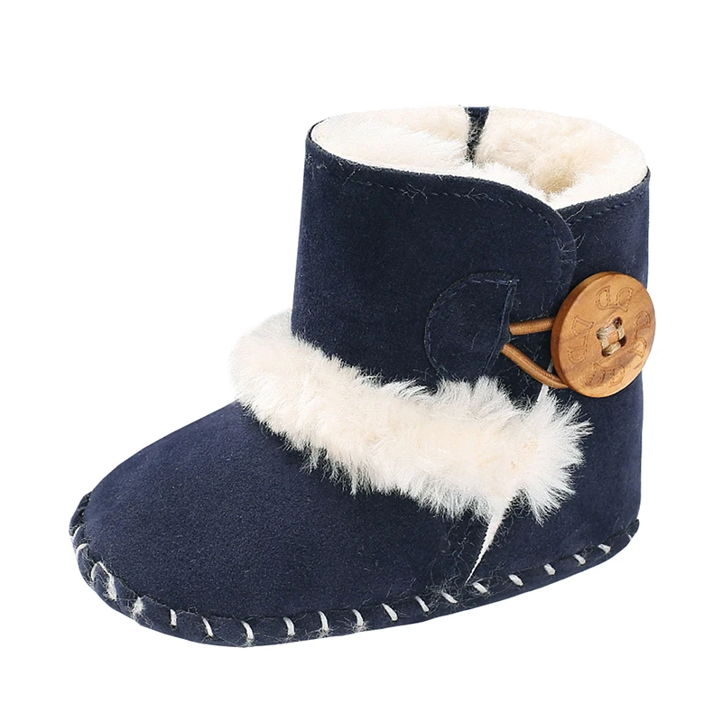 Baby Warm Snow Boots Boy Girl Winter Cotton Fabric Buckle Strap Flat With Plush Lining Rubber Outsole Non-slip Shoes