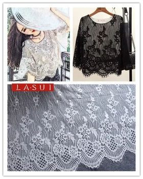 

LASUI 1.5m*3m light luxury line as a whole is very weight feel Black Off white Car bones Eyelash lace skirt dress