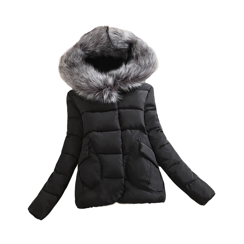 New 2016 Winter Jacket Women Fashion Short Solid Zipper Silm Standard Full Cotton Coats Plus Size
