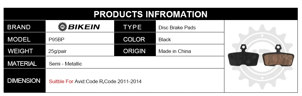 Bikein-2 пары MTB Велосипедный Спорт смолы дисковые Тормозные колодки для заядлых SRAM Код R код 2011- Mountain велосипед гидравлические дисковые тормоза 25 г