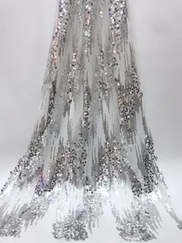 

2019 African Tulle Lace Fabric With Sequins Indian Silver Gold Line Milk Silk Lace Fabric For Nigeria Wedding Dress Silk Fabric