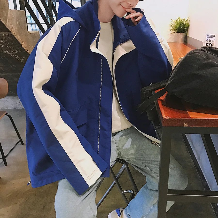 

2019 Autumn Man Long Windbreaker Easy Jacket Loose Coat Male The new listing Recommend Fashion Korean version casual size M-2XL