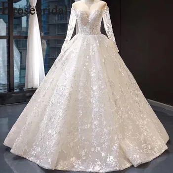 

2019 New Design A Line Bridal Gown Ivory Sweetheart Full Sleeves Wedding Dress With No Train Blingbling Skirt Bridal Dresses