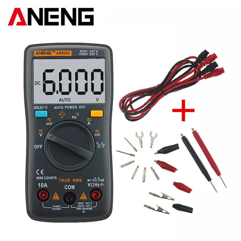 

ANENG AN8002 Digital Multimeter True RMS Auto Range AC/DC Ammeter Voltmeter Ohm Electrical LCD Meter Multimetro With Test Lead
