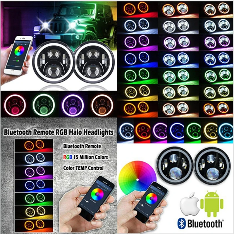 " светодиодный налобный фонарь RGB Halo Angel Eye с Bluetooth пультом дистанционного управления для 1997~ Jeep Wrangler JK LJ CJ Hummer H1 H2 налобный фонарь