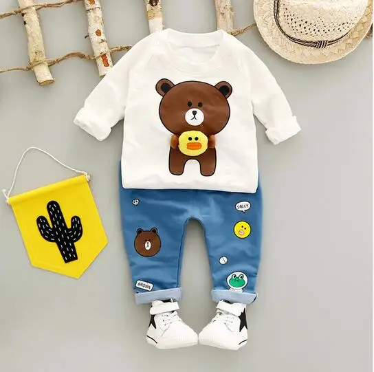 BibiCola/осенние комплекты одежды для маленьких мальчиков весенний модный принт мультяшного медведя для мальчиков хлопковые спортивные костюмы для новорожденных - Цвет: white
