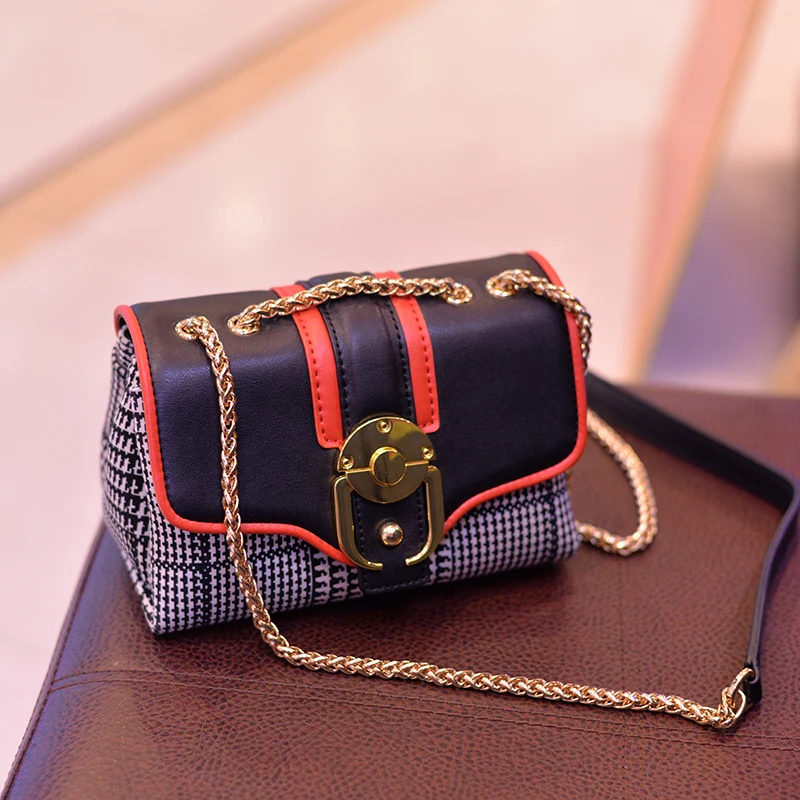 

Famous Brand Women Chain Messenger Bag Exquisite Square Flap Bag Luxury Designer Houndstooth Crossbody Bags for Women Sac A Main