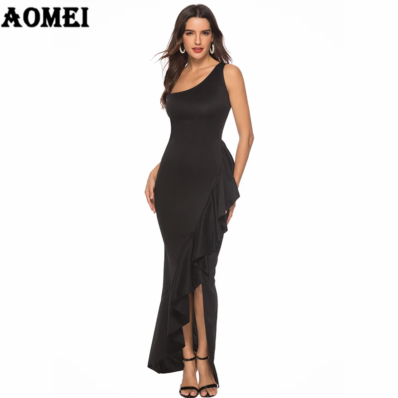 

Women Maxi Dress Evening Party Split Off Shoulder Ruffle Sexy Special Occasion Irregular Dinner Clubwear Slim Tunic Tight Dress