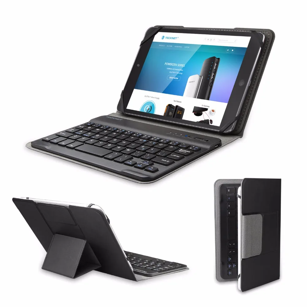 TeckNet Wireless Removable Bluetooth Keyboard with Portable Folio Case Cover for All Models of Tablets Up