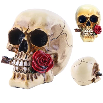 

Statues Africa Home Decor Skull For Decoration Human Resin Skull With Flowers Rose Abstract Sculptures Art Carving Statue