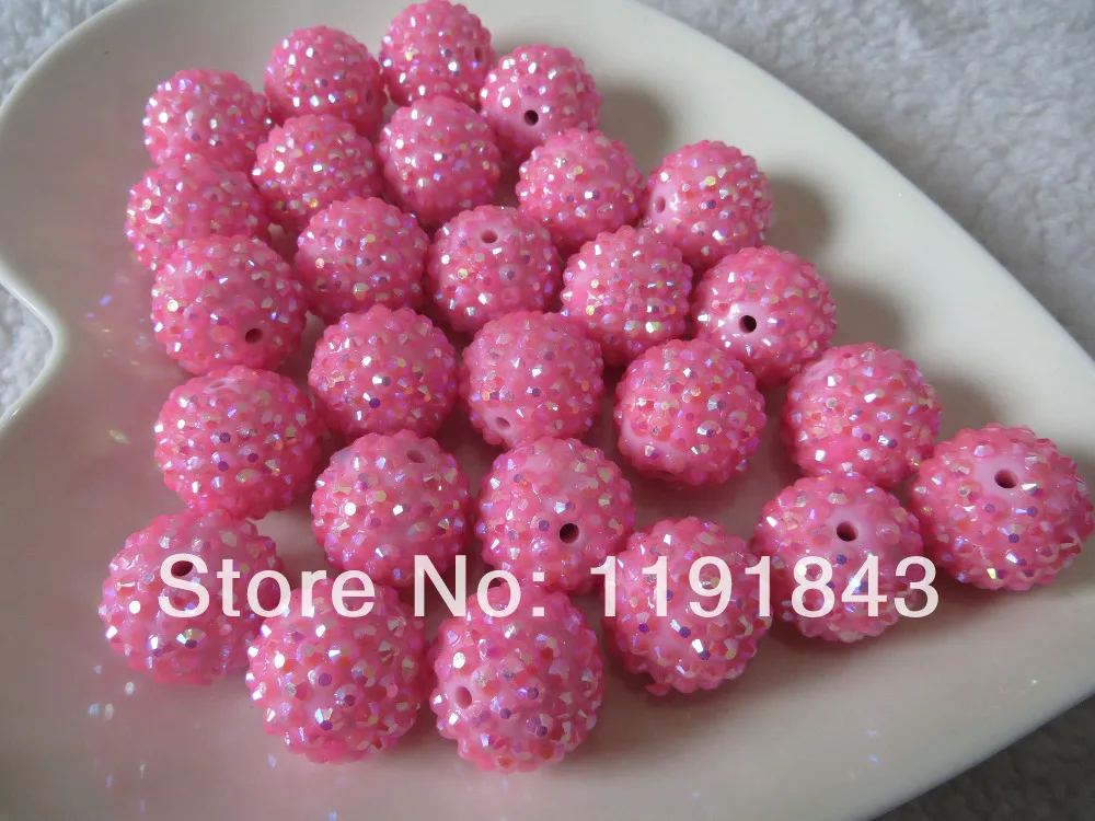 

Kwoi vita 100pcs A lot Bright Pink Ab 20MM Jelly Resin Rhinstone Ball Beads for Chunky Jewelry Making