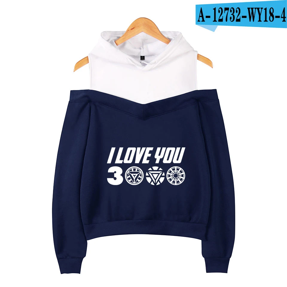 I Love You Мода 3000 г. с открытыми плечами толстовки для женщин длинным рукавом Толстовка капюшоном Лидер продаж повседневное уличная одежда - Цвет: navy blue