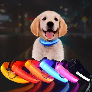 

Pet Collars Night Lights Nylon LED Pet Dog Collar Luminous Fluorescent Hot Safety for Pets Lighted In The Dark Anti-Lost Supply