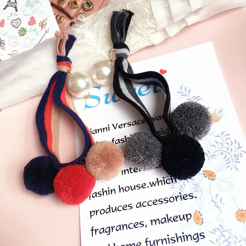 Korea Hair Accessories Colorful Ball Pearl Hair Ring Rubber Headband For Women Headwear Haar Accessoires Hair Bows -c