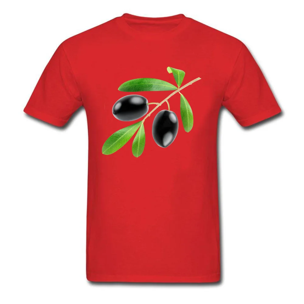 Cotton Men Short Sleeve Branch with black olives T Shirt Normal Tops Shirt Retro Family O-Neck Sweatshirts Drop Shipping Branch with black olives red