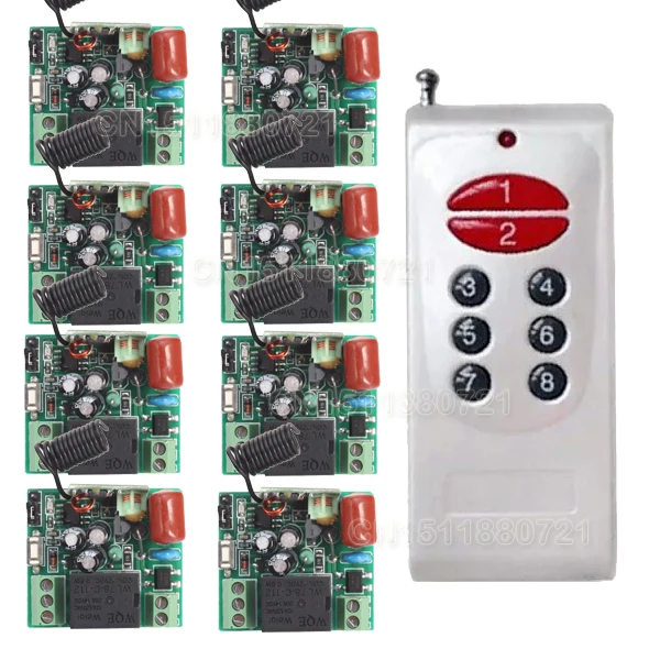 

AC 220V 8CH RF Wireless Switch Remote Control Switch 315MHZ/433Mhz Transmitter With 8 X Receiver