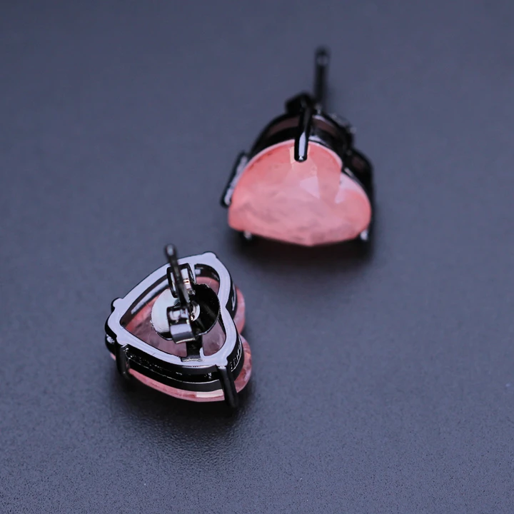 Newranos, элегантные серьги-гвоздики в форме сердца с камнем, модные серьги с черными кристаллами для женщин, ювелирные изделия EWX002382