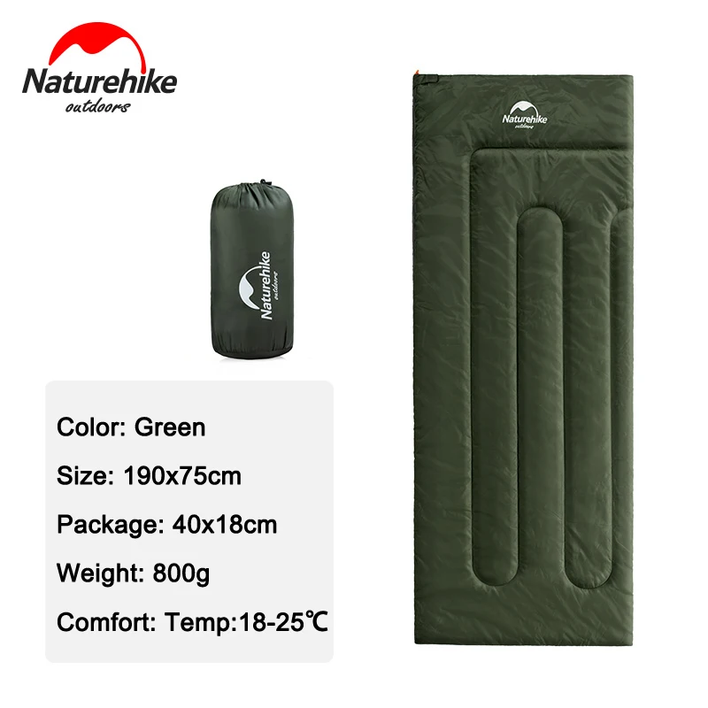Naturehike, новинка, Сверхлегкий дышащий Удобный теплый спальный мешок из хлопка для походов и кемпинга - Color: Green 190x75cm