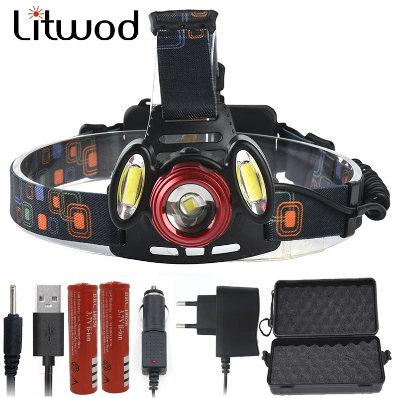 Litwod Z1020 XML T6 & COB светодиодный налобный светильник мощный 2 шт. 18650 перезаряжаемая