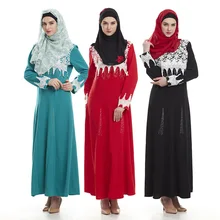 2016 Fashion islamic lace diamonds decoration abaya dress kaftan for Malaysia women abaya turkish long sleeve muslim dress