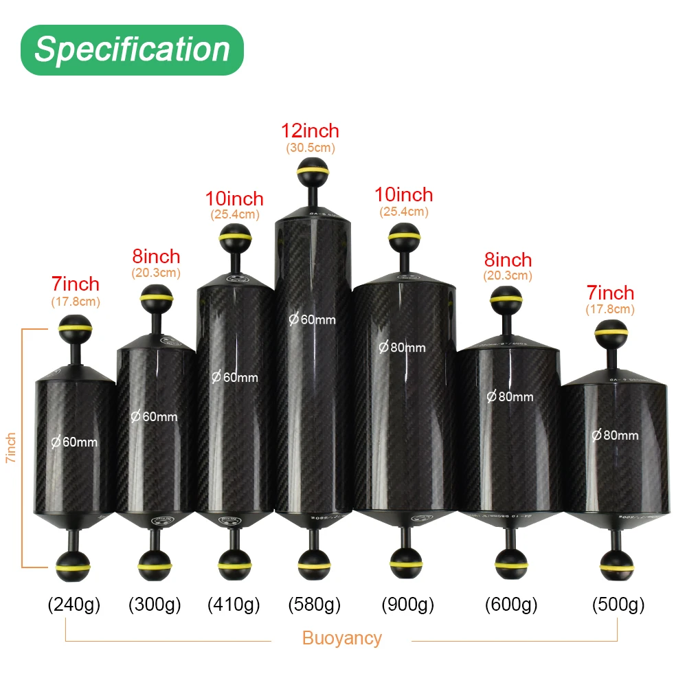 Плавающая плавучесть из углеродного волокна водная рука с двойным шаром для подводного дайвинга аксессуары для фотосъемки 240 г до 600 г плавучие устройства