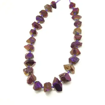 

15.5" strand Purple Titanium Quartz Rough Stones Drilled Cut Stick Point Pendants,Natural Raw Crystals Faceted Nugget Beads Bulk