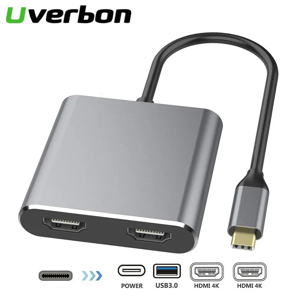 

4K Type C To HDMI Adapter USB C to Dual HDMI USB 3.0 Charge Port USB-C Converter Cable for MacBook Samsung Dex Galaxy S10/S9