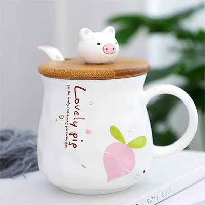 Cartoon Cute Pig Coffee Mug Ceramic Cups and Mugs with Lid Office Home Water Cup Couple Breakfast Cup Unique Gift for Children - Цвет: A